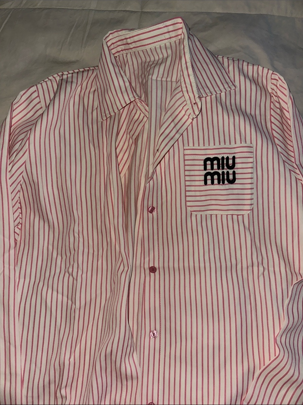 Miu Miu Pink and White Striped Button-Down Shirt - Picture 2 of 4